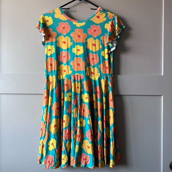 Paradise Now Hawaii Floral Babydoll Dress Girls Youth Large Blue Beach Bamboo - Picture 2 of 13